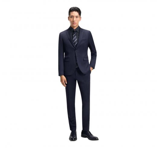 BOSS Camicia Uomo Slim Fit Blu Scuro Popeline Stretch H-HANK-Kent-C1-214 50469345