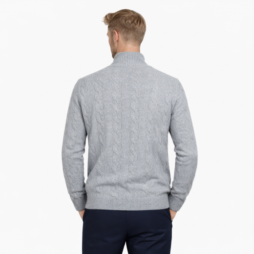 CASHMERE COMPANY Cardigan Uomo Treccia Slim Fit Lana Grigio C25F19Made in Italy