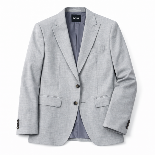 BOSS Abito Uomo Due Pezzi Slim Fit Misto Lana H-Huge 2Pcs Peak 50557273 Grigio Chiaro