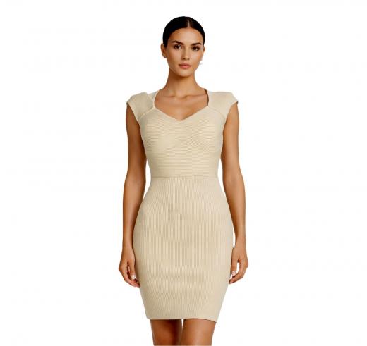 BOSS Vestito Donna Maglia Coste C-Foberts 50535507 Beige Elegante