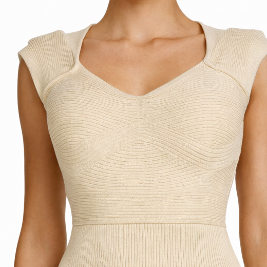BOSS Vestito Donna Maglia Coste C-Foberts 50535507 Beige Elegante