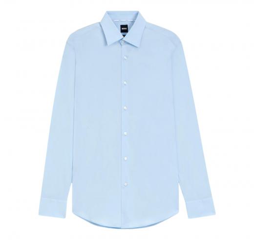 BOSS Camicia Uomo Slim Fit Celeste Popeline Stretch H HANK Kent C1 214 50469345