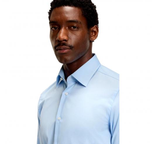 BOSS Camicia Uomo Slim Fit Celeste Popeline Stretch H HANK Kent C1 214 50469345