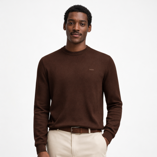 BOSS Maglione Uomo Cotone Girocollo Regular Fit Marrone Upacas-L 50556344