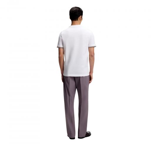 BOSS T Shirt Uomo In Jersey Di Cotone Con Righe Sul Fondo Manica Thompson 04 50501097 Colore Bianco