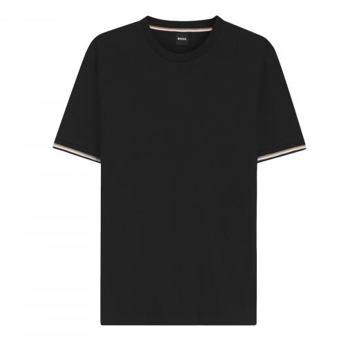 BOSS T Shirt Uomo In Jersey Di Cotone Con Righe Sul Fondo Manica Thompson 04 50501097 Colore Nero