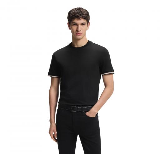 BOSS T Shirt Uomo In Jersey Di Cotone Con Righe Sul Fondo Manica Thompson 04 50501097 Colore Nero