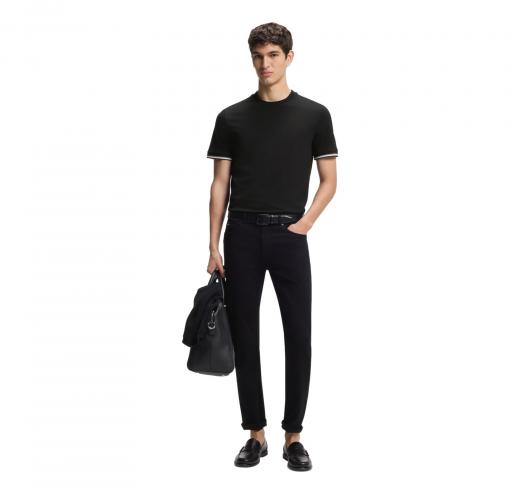 BOSS T Shirt Uomo In Jersey Di Cotone Con Righe Sul Fondo Manica Thompson 04 50501097 Colore Nero