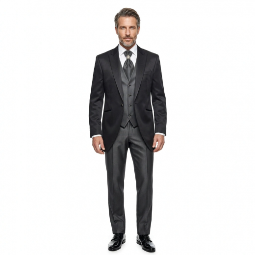 GRIMALDI Abito Tight Cerimonia Uomo Completo 4 Pezzi Nero 7101