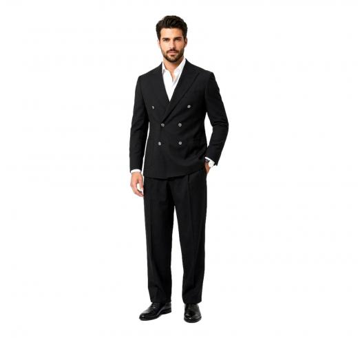 SIMBOLS Abito Uomo Doppiopetto Nero Drop 7 Elasticizzato Made in Italy