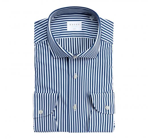 XACUS Camicia Uomo Tailor Fit Blu Righe No Stiro Stretch Traspirante Active Performance 21606004