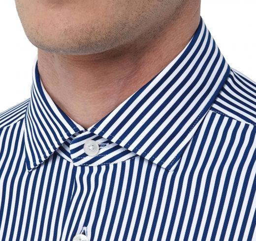 XACUS Camicia Uomo Tailor Fit Blu Righe No Stiro Stretch Traspirante Active Performance 21606004