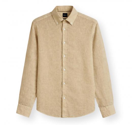 BOSS Camicia Uomo Button Down Regular Fit In Lino H LIAM BD E C1 261 50556077 Colore Beige