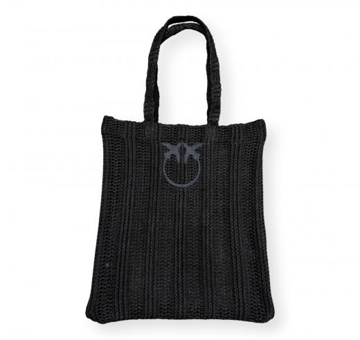 PINKO Borsa Donna Easy Tote Bag In Raffia E Rete 106728 Colore Nero Z99