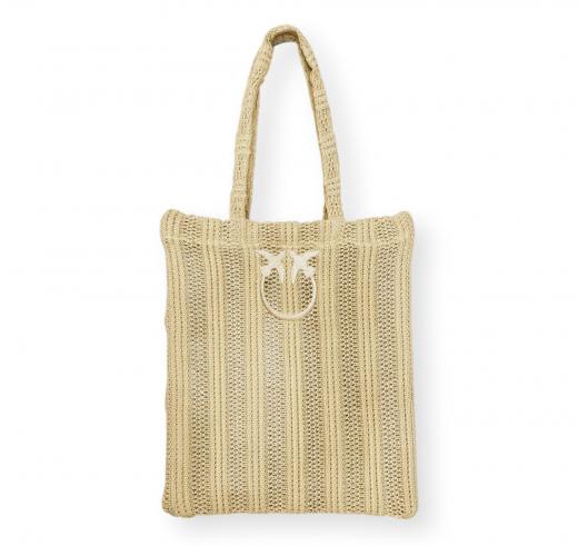 PINKO Borsa Donna Easy Tote Bag In Raffia E Rete 106728 Colore Beige C39