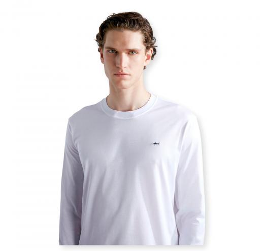 PAUL SHARK T Shirt Uomo Manica Lunga Shark Badge Regular Fit C0P1093 Colore Bianco