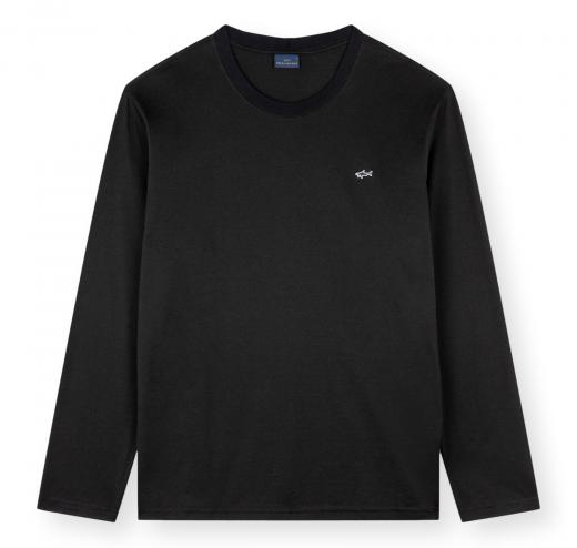 PAUL SHARK T Shirt Uomo Manica Lunga Shark Badge Regular Fit C0P1093 Colore Nero