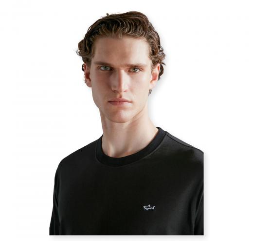PAUL SHARK T Shirt Uomo Manica Lunga Shark Badge Regular Fit C0P1093 Colore Nero