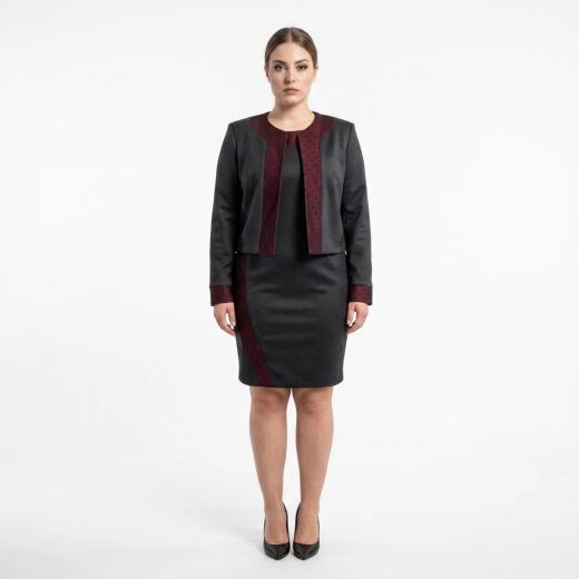LISA KOTT Abito con Giacca Donna Curvy Style Nero Bordo' 4058 Made in Italy