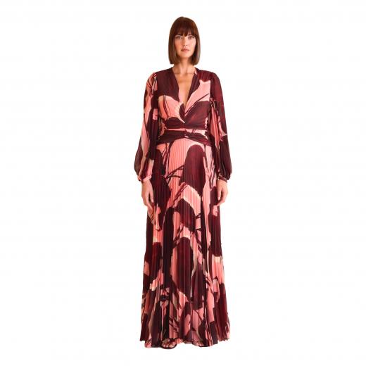 CARLA RUIZ Abito Donna Lungo Plissettato Elegante Cerimonia 52567 Salmone Multicolor