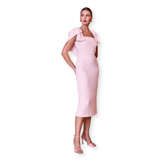 CARLA RUIZ Abito Donna Midi Elegante Rosa Cipria Maniche Scultura Cerimonia 52554