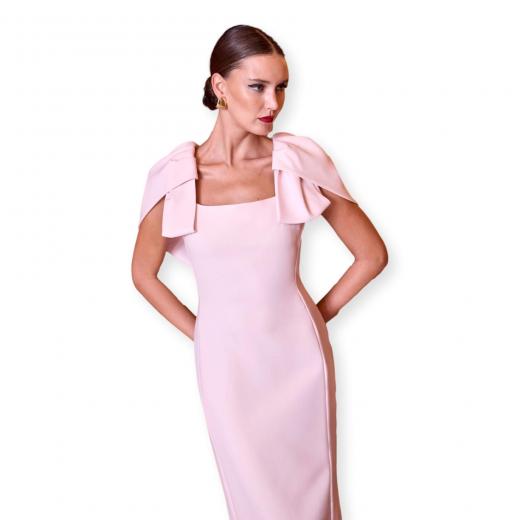 CARLA RUIZ Abito Donna Midi Elegante Rosa Cipria Maniche Scultura Cerimonia 52554