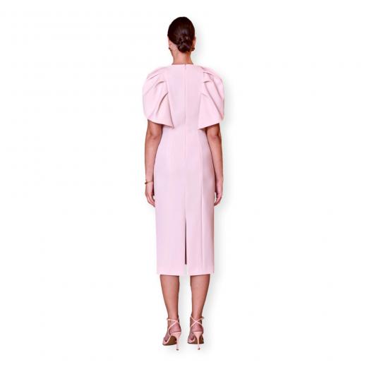 CARLA RUIZ Abito Donna Midi Elegante Rosa Cipria Maniche Scultura Cerimonia 52554