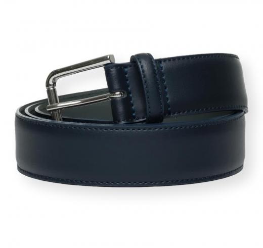 BOSS Cintura Uomo in Pelle Italiana con Fibbia Argento Navya St Sz35 50553388 Colore Blu