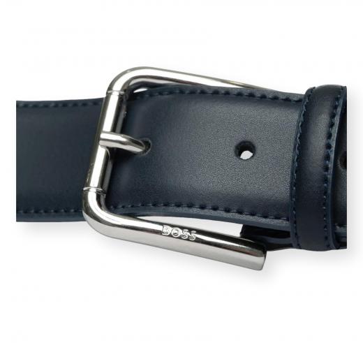 BOSS Cintura Uomo in Pelle Italiana con Fibbia Argento Navya St Sz35 50553388 Colore Blu