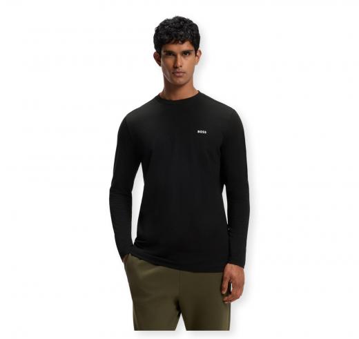 BOSS T shirt Uomo Manica Lunga In Cotone Elasticizzato Con Logo A Contrasto Tee Long 50506365 Colore Nero