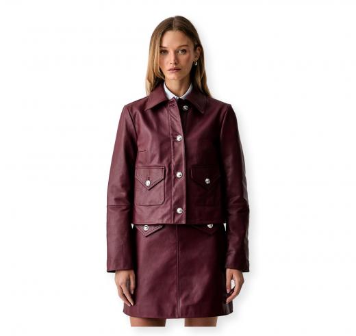 BOSS Giubbotto Donna in Pelle Con Bottoni Con Logo C Sakara 50562735 Colore Bordeaux