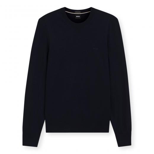 BOSS Maglione Uomo in Lana Merino Extrafine Girocollo Leno 50571914 Blu