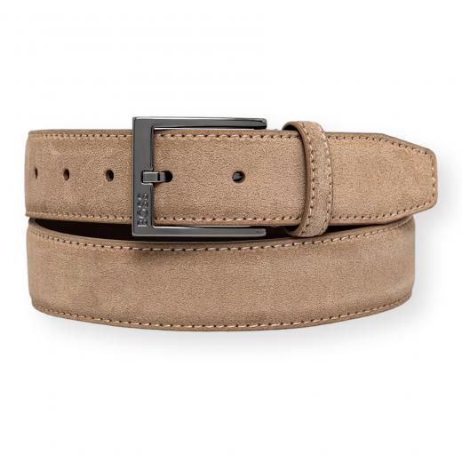 BOSS Cintura Uomo in Pelle Scamosciata Beige con Fibbia Logo ELLOY-G-SD 50563958