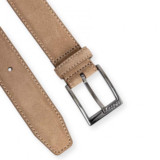 BOSS Cintura Uomo in Pelle Scamosciata Beige con Fibbia Logo ELLOY-G-SD 50563958