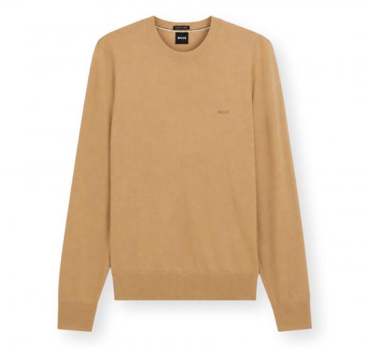 BOSS Maglione Uomo in Lana Merino Extrafine Girocollo Leno 50571914 Beige