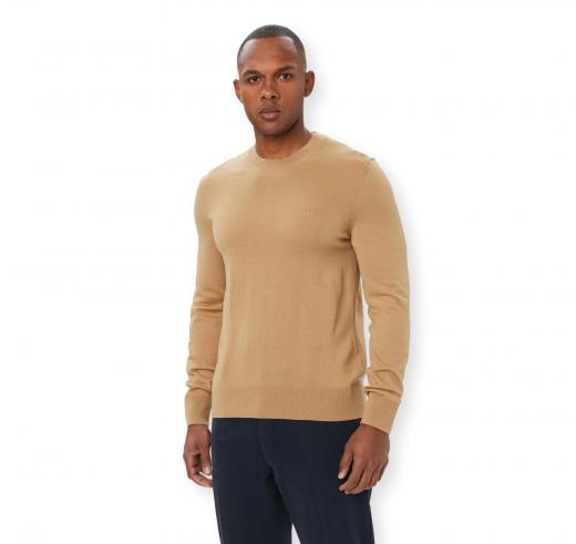 BOSS Maglione Uomo in Lana Merino Extrafine Girocollo Leno 50571914 Beige