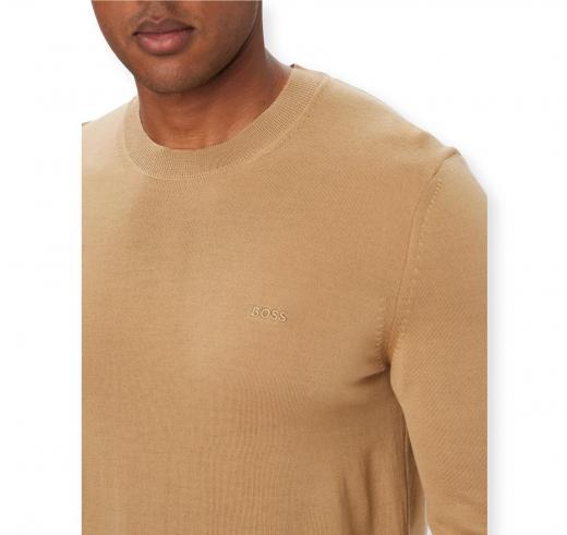 BOSS Maglione Uomo in Lana Merino Extrafine Girocollo Leno 50571914 Beige