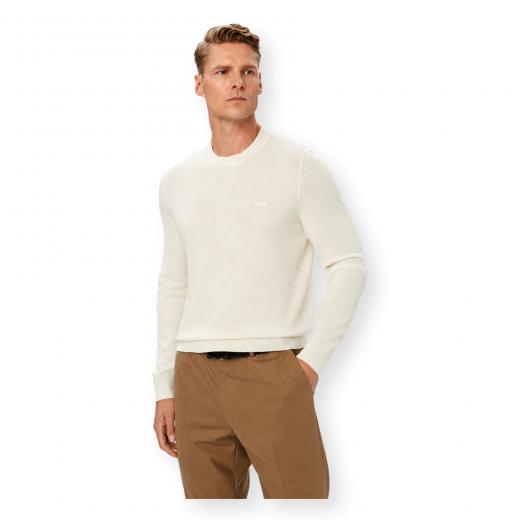 BOSS Maglione Uomo in Lana Merino Extrafine Girocollo Leno 50571914 Avorio