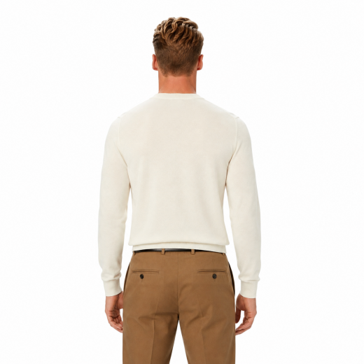BOSS Maglione Uomo in Lana Merino Extrafine Girocollo Leno 50571914 Avorio