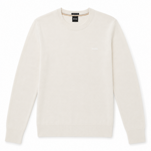 BOSS Maglione Uomo in Lana Merino Extrafine Girocollo Leno 50571914 Avorio