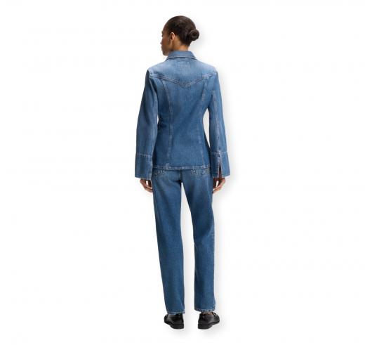 BOSS Camicia Donna in Tessuto Rigido a Trama Incrociata Slim Fit C SLIM SHIRT 50564434 Blu