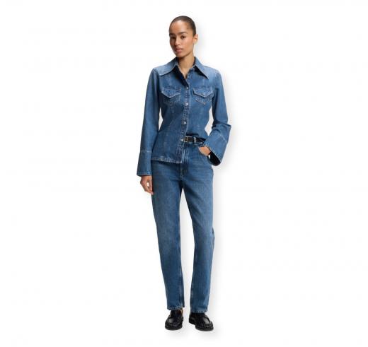 BOSS Camicia Donna in Tessuto Rigido a Trama Incrociata Slim Fit C SLIM SHIRT 50564434 Blu