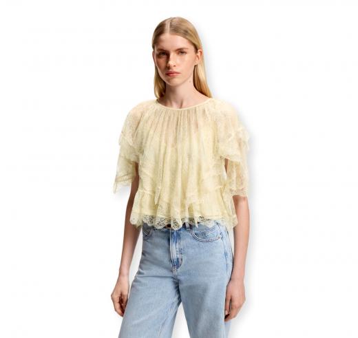 BOSS Camicetta Donna a Mantellina con Rifiniture in Pizzo C Bennedy 50564694 Colore Beige