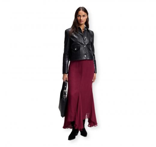 BOSS Gonna Donna Midi Asimmetrica in Crepe Drappeggiato C Vilezia 50564710 Colore Bordeaux