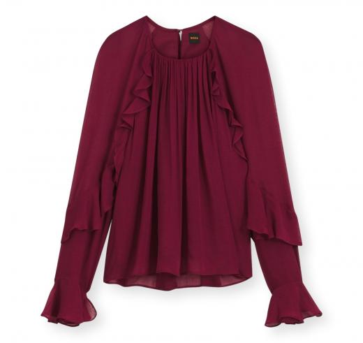 BOSS Camicetta Donna Regular Fit in Creponne con Volant C Bradia 50573224 Colore Bordeaux