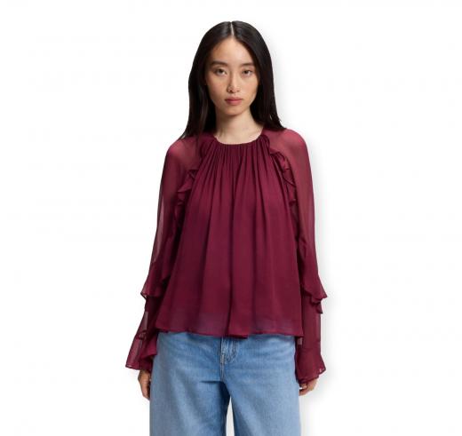 BOSS Camicetta Donna Regular Fit in Creponne con Volant C Bradia 50573224 Colore Bordeaux