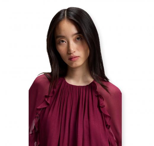 BOSS Camicetta Donna Regular Fit in Creponne con Volant C Bradia 50573224 Colore Bordeaux