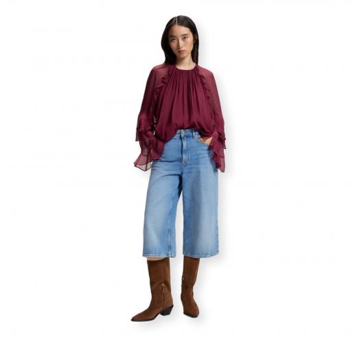 BOSS Camicetta Donna Regular Fit in Creponne con Volant C Bradia 50573224 Colore Bordeaux