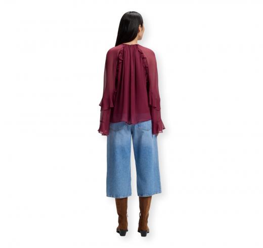 BOSS Camicetta Donna Regular Fit in Creponne con Volant C Bradia 50573224 Colore Bordeaux