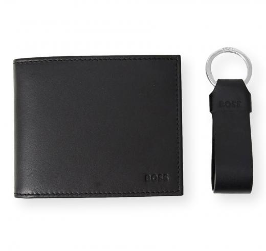 BOSS Portafoglio Uomo in Pelle con Portachiavi Set Trifold Keyring 50559392 Colore Nero